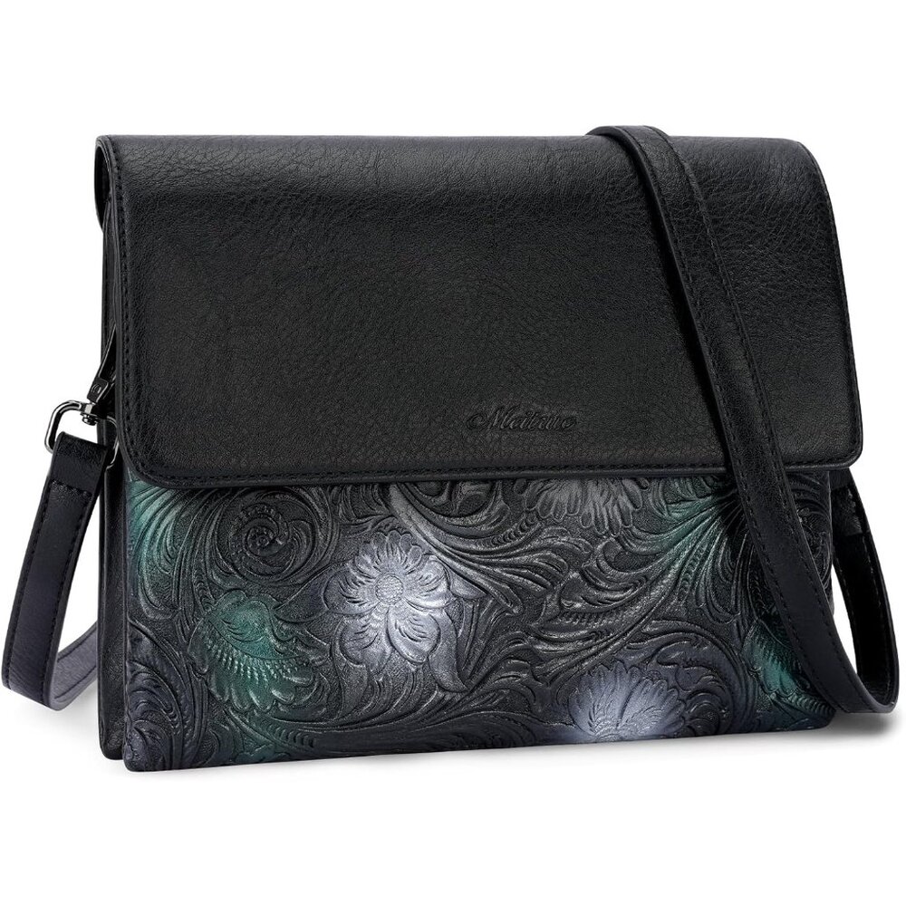 〽️Women Black Vegan Leather Cell Phone Purse Adjustable Strap Crossbody Bags